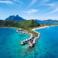 Aerial view of the Conrad Bora Bora Nui resort