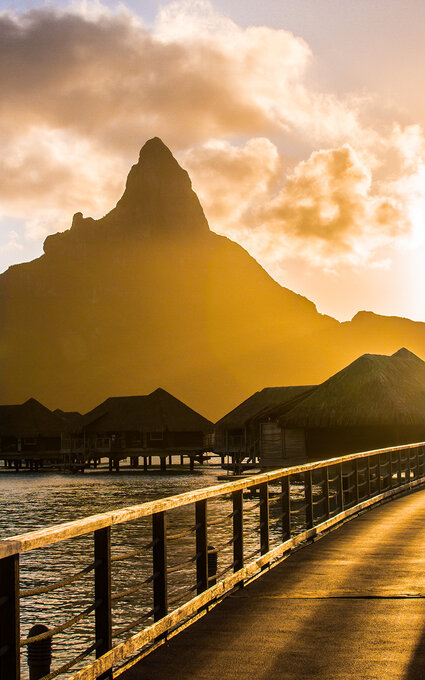 Air Tahiti Nui Bora Bora hotel overwater bungalows sunset